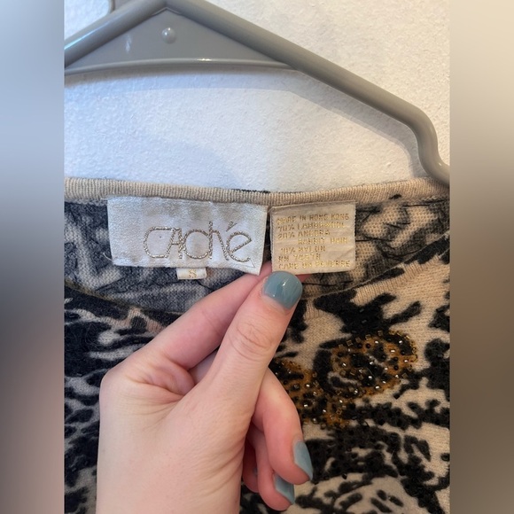 Cache Vintage 80s Leopard Print Sweater Size Small Wool Blend - Picture 3 of 3